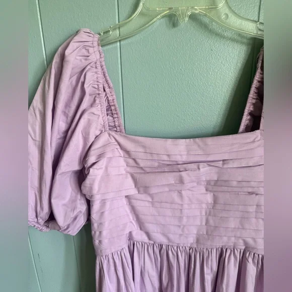 ABERCROMBIE PURPLE QUARTER PUFF SLEEVE SQUARE NECK POPLIN MIDI DRESS XS/PETITE - Picture 3 of 5